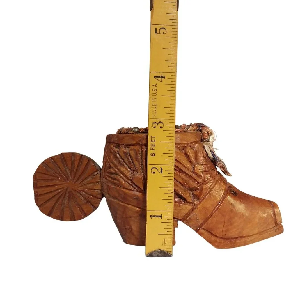Wood Boot Bottle Opener With Spur Handle Hand Carved Vintage